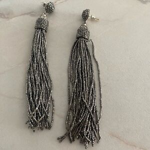 Elegant Silver Beaded Tassel Earrings